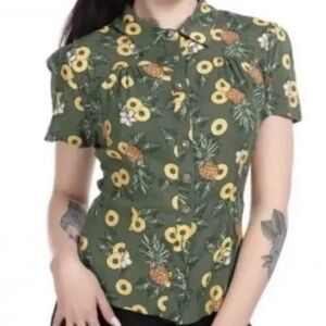 Collectif x Modcloth Pineapple Tropical Short Sleeve Button Down size xl, 16uk